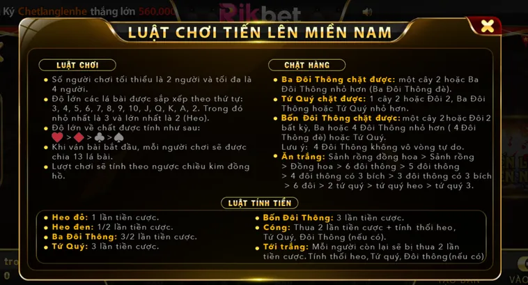 Tiến Lên Miền Nam Tại RikBet Sát Phạt Rực Lửa Gom Tiền Thưởng Đầy Ví